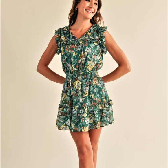 Stephanie Emerald Floral Mini Dress - Picture 1 of 4